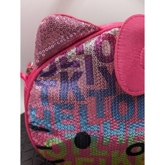 Sanrio Hello Kitty Shoulder Purse Bag Rainbow Pink Sequin Satin Zip 2012 - Picture 7 of 14